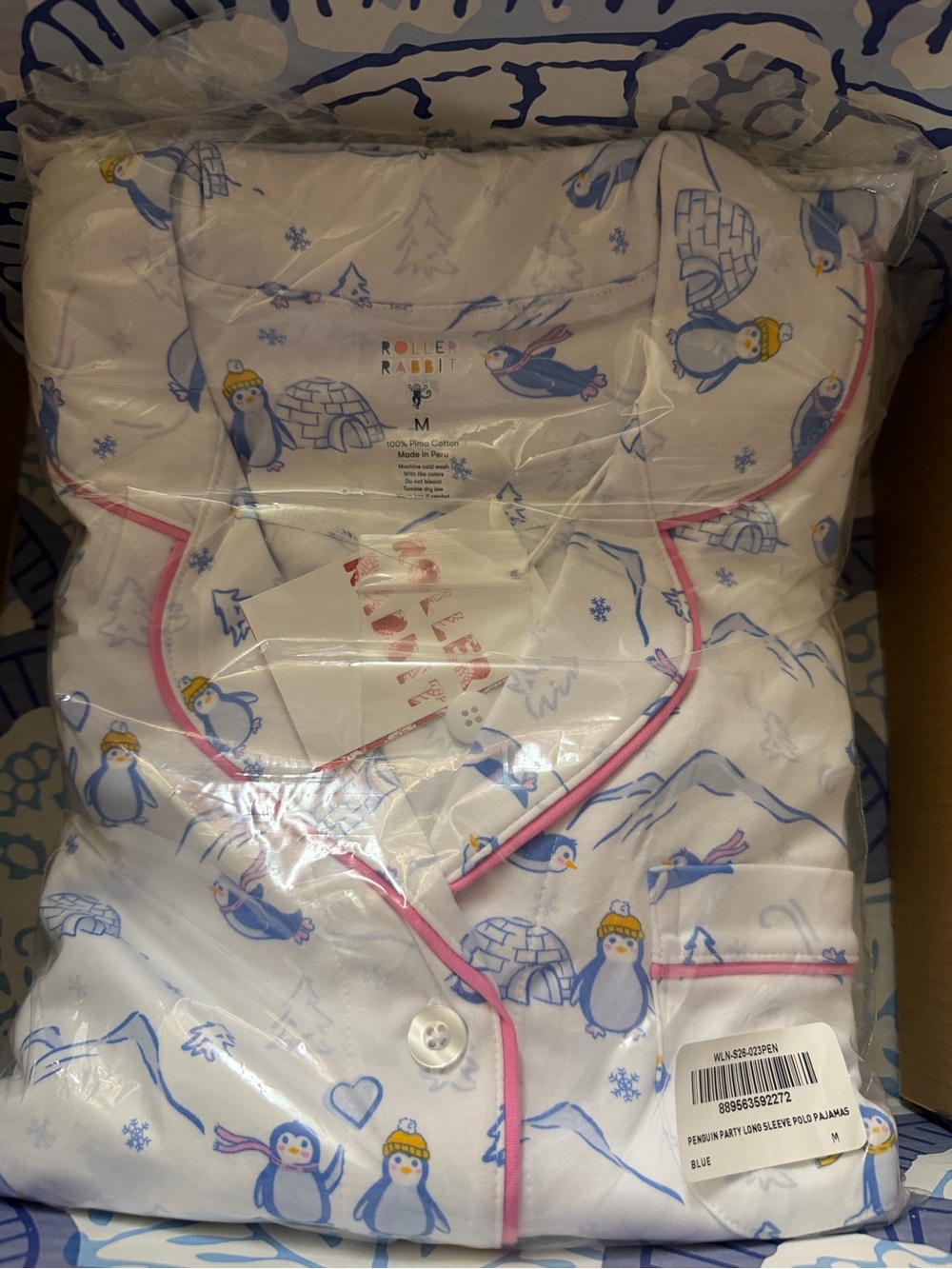 Roller Rabbit Penguin Party Long Sleeve Polo Pajamas NWT size M